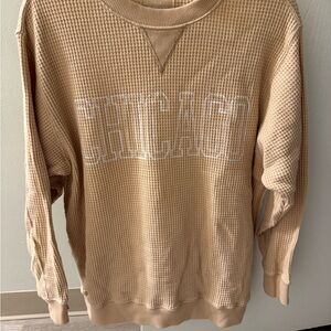 Aerie woman’s Beige Chicago Crewneck waffle net Sweater